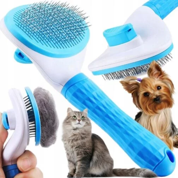 Cat Button Brush - Self-Cleaning Pet Grooming Comb | CBB-001