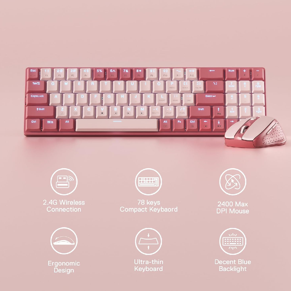 Redragon BS8772 Wireless Keyboard and Mouse Combo Bean Red 75 percent low-profile mechanical keyboard with 2400 DPI mouse