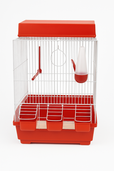 Bird Cage 3DS with Feeder & Water Dispenser - Red
