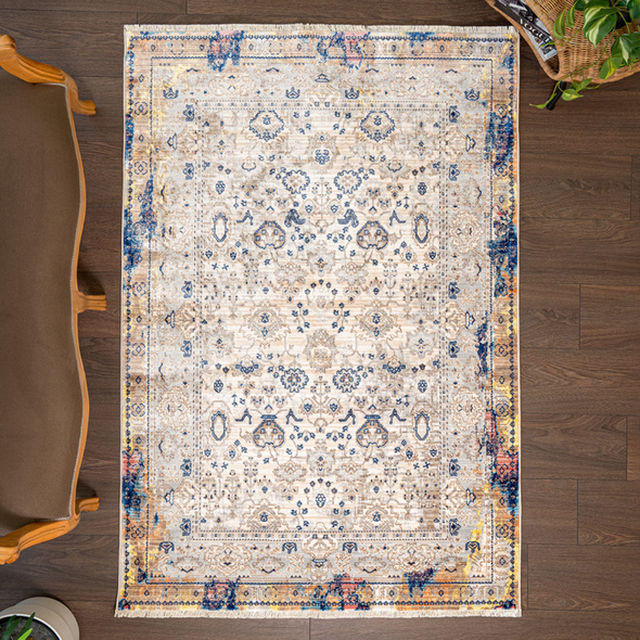 Zymta Rome Frost 120 x 180 Cm Winter Carpet - Grey / Navy Blue / Yellow / Light Brown | 8681799006637