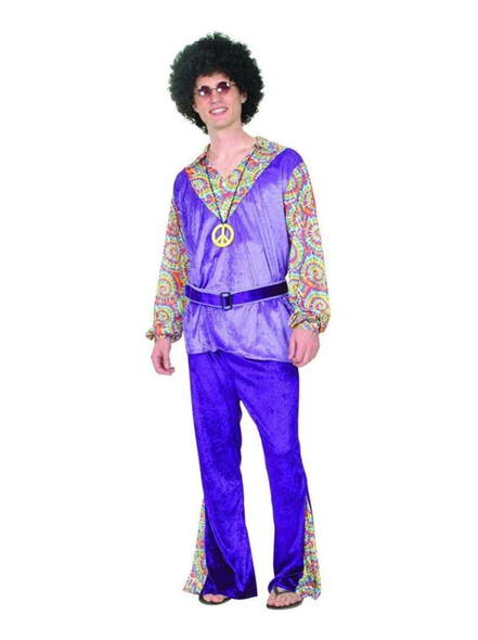60’s Hippie Costume (Flower Print Shirt, Velour Jumper, Trousers with Flares & Belt) | 86087