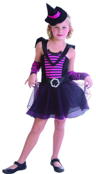 Girl Witch Costume (Dress, Belt, Mini Hat, Arm Gloves) - Small Size (110-120 cm) | 81396
