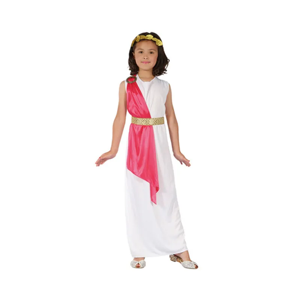 Girls Roman Costume (Dress with Drape, Gold Trim, Medallion, Headpiece) - Small Size (110-120 cm) | 98647