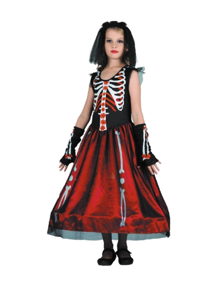 Skeleton Costume for Girl (Long Dress, Headband, Gloves) - Large Size (130-140 cm) | 091226 Skeleton Costume for Girl (Long Dress, Headband, Gloves) - Large Size (130-140 cm) | 091226