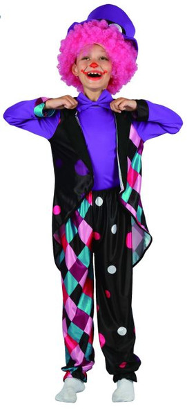 Purple Clown Costume (Pants, Shirt, Neckpiece, Hat) - Small Size (110–120 cm) | 091282