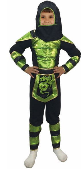 Green Ninja Costume (Shirt, Hood, Mask, Pants, Belt, Arm Guards, Leg Guards) - Large Size (130–140 cm) | LB008-9 Green Ninja Costume (Shirt, Hood, Mask, Pants, Belt, Arm Guards, Leg Guards) - Large Size (130–140 cm) | LB008-9
