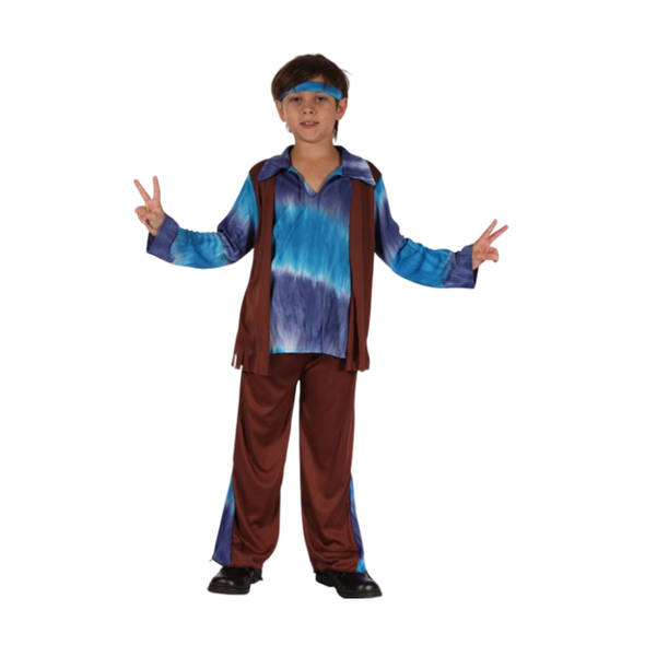 Hippie Child Costume (Shirt, Vest, Pants, Headband) - Large Size (130-140cm) | 98234