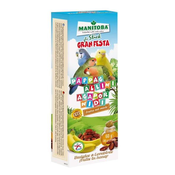 Manitoba Stick Pappagallini & Inseparabili Frutta Miele 2x30g | 4413