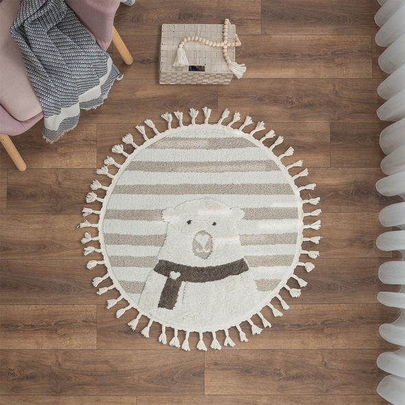 Zymta Katy Bear 100 x 100 cm Round Winter Carpet - Cream / Beige | 8699903717287