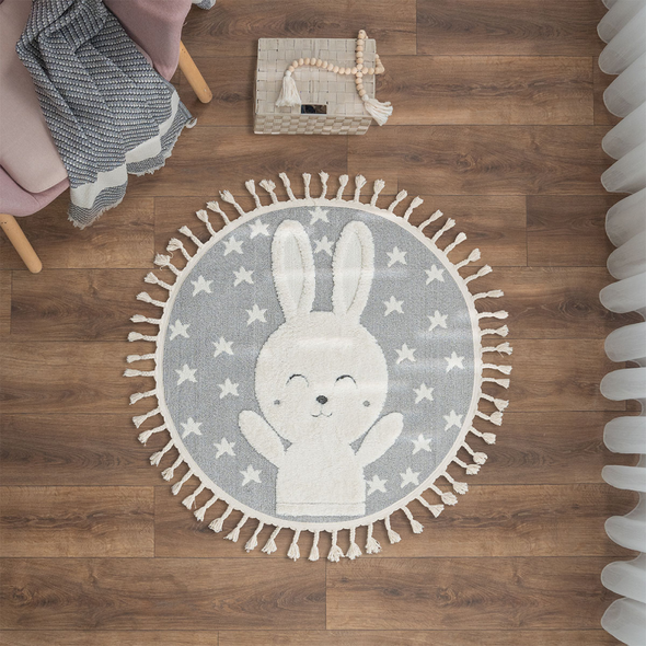 Zymta Katy Rabbit 100 x 100 cm Round Winter Carpet - Cream / Grey | 8699903717744