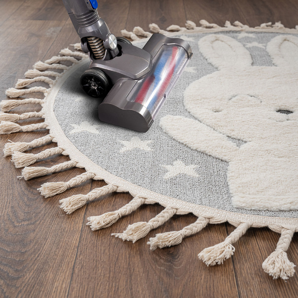 Zymta Katy Rabbit 100 x 100 cm Round Winter Carpet - Cream / Grey | 8699903717744