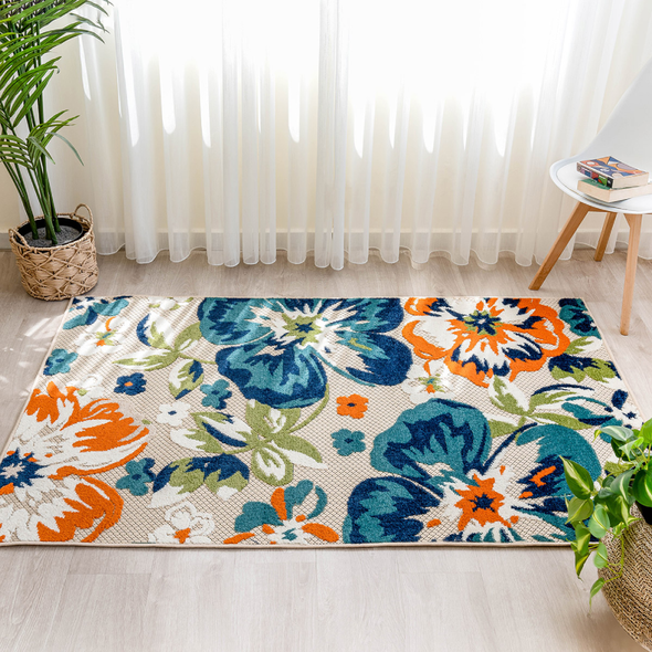 Zymta Madagascar Pansy 160 x 230 cm Decorative Carpet - Green / White / Beige / Orange | 9880000761047