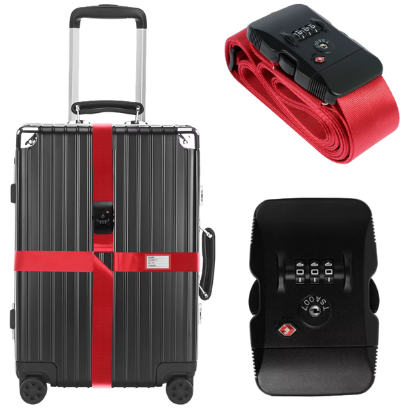 COTECi TSA Customs Combination Lock Luggage Strap - Black & Red | TR-004-BG-BK-RD