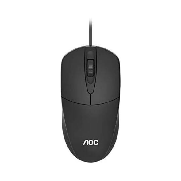 AOC MS121 wired optical mouse USB ergonomic design black office mouse front view