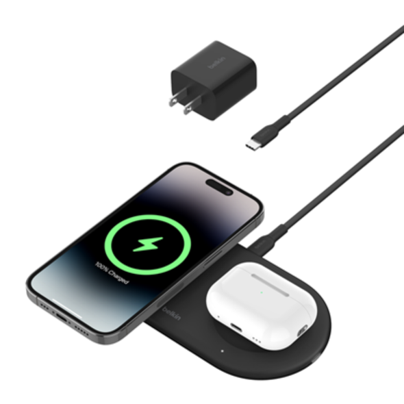 Belkin BoostCharge 3-in-1 Wireless Charging Pad with USB-C, Black | WIZ021VFBK