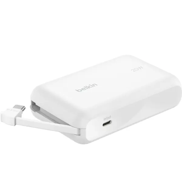 Belkin Boost Charger 10K Power Bank with Integrated USB-C Cable – White | BPB021HQWH