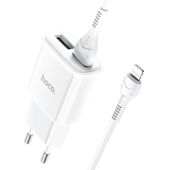 Hoco Dual Port Wall Charger with Cable (Lightning) - White | C88A