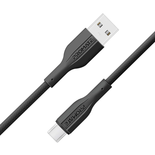 Promate Super Flexible Data and Charge USB-C Cable - Black | XCORD-AC200.BLACK