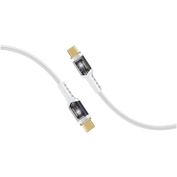 Promate High Tensile Transparent 100W Power Delivery USB-C Cable with LED Light - White | LUCIDLINE-CC120.WHITE