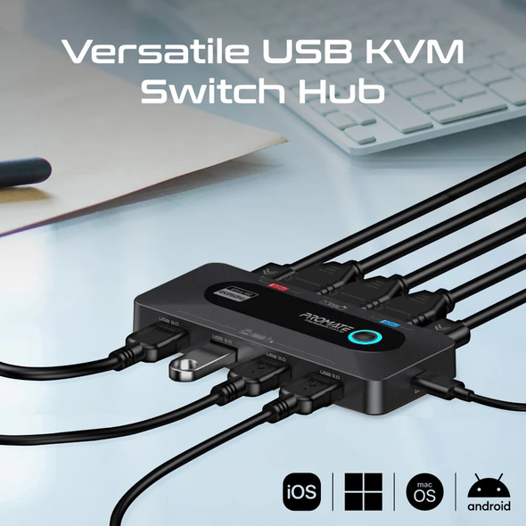 Promate 4K@60Hz KVM Switch with USB 3.0 Expansion | MediaSwitch-KVM