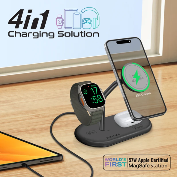 Promate 57W High-Speed MagSafe Charging Station - Black | Synergy-Pro.BLACK