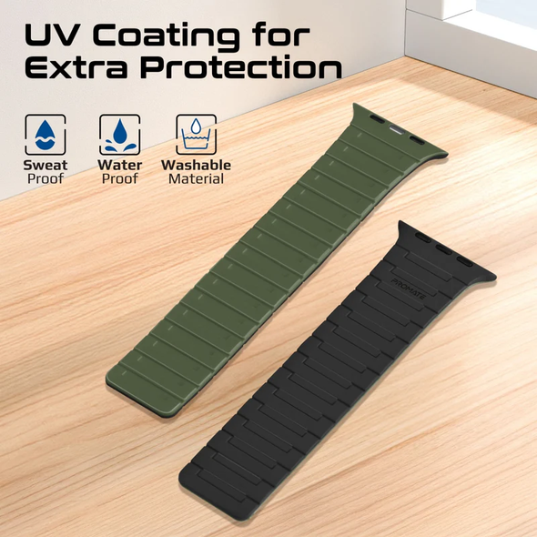 Promate Premium Magnetic Silicone Watch Band - Midnight Green | MagBand-MS.MNG