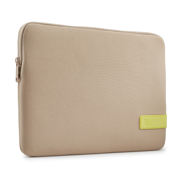 Case Logic Reflect 13" Laptop Sleeve, Plaza Taupe/ Sunny Lime | REFPC-113 PLAZA TAUPE/ SUNNY LIME