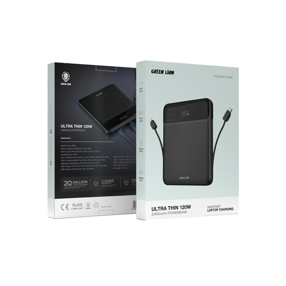 Green Lion Ultra Thin 120W 20000mAh Power Bank | GNULTHIN20BK