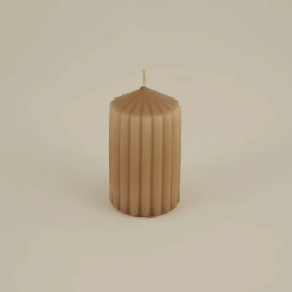 Karaca Home Stripped Pillar Candle [Light Brown] | 8680214388600