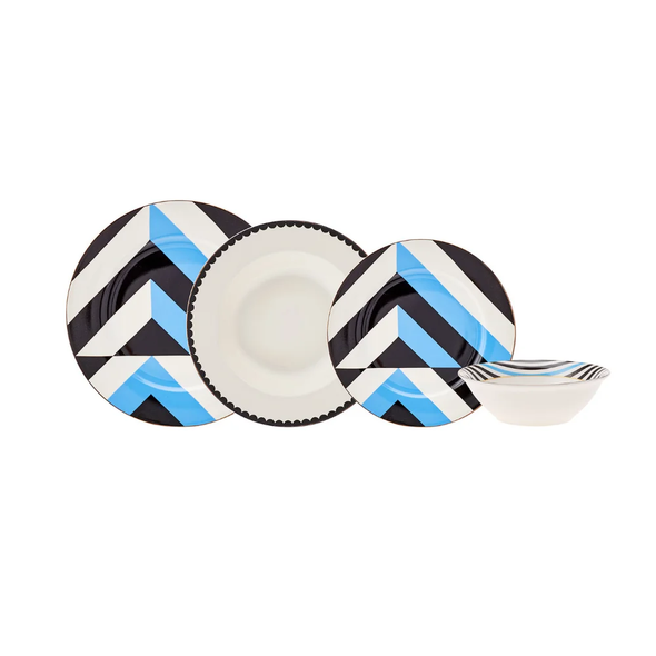 Karaca Posts Porcelain 24Pcs Dinner Set For 6 Person [Blue] | 153.03.06.9345