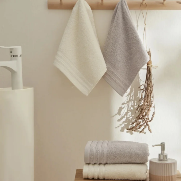 Karaca Home Karin 4Pcs Face Towel Set [White-Grey] | 8680214389096