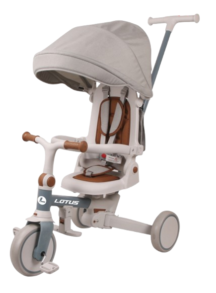 Lotus 4-in-1 Push Trike Multi-Stage Stroller Tricycle with Parent Handle & Canopy - Beige | JY-T12