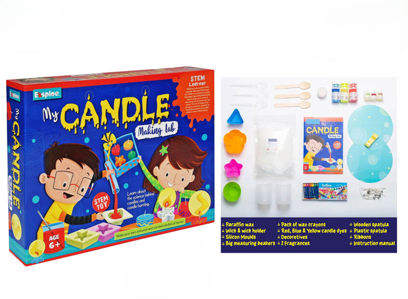 Eksploe My Candle Making Lab STEM kit for kids with paraffin wax silicone moulds dyes and fragrances