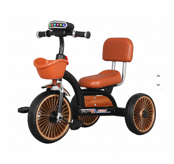 Kids Ride On Tricycle with LED Handlebar Light, Comfortable Backrest & Storage Basket - Black | 123/BK
