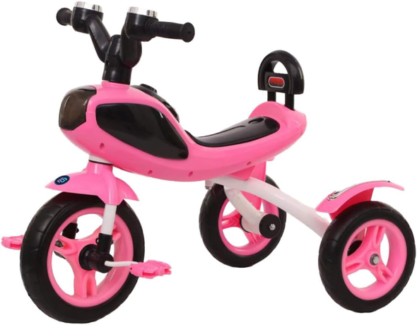 Kids Ride-On Tricycle with Pedals & Backrest, Durable 3-Wheel Toddler Bike with Handlebar Grip - Pink | 6688/P