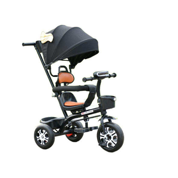 Kids 3-in-1 Tricycle with Canopy, Parent Handle & Safety Seat - Black | YBK-01/B