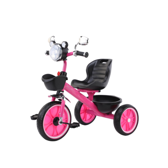 Kids Tricycle with Headlight & Rear Basket, Ride-On Pedal Bike - Pink | YEL-2020/P