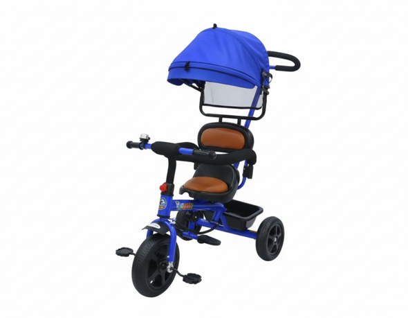 Baby Tricycle with Canopy & Push Handle, 3-in-1 Ride-On Toddler Trike with Safety Seat - Blue | 118/B