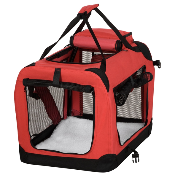 Portable Pet Travel Crate with Red Door & Carry Handle - Black