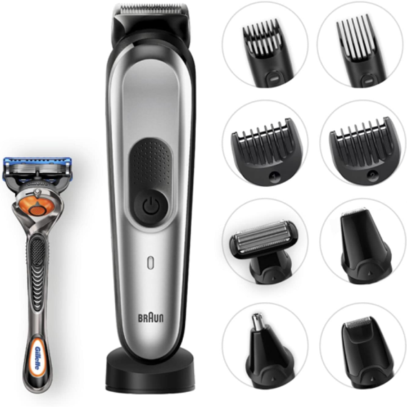Braun 10 In 1 Beard Trimmer, With Hair & Nose Trimmer, Black/Silver | MGK7920TS