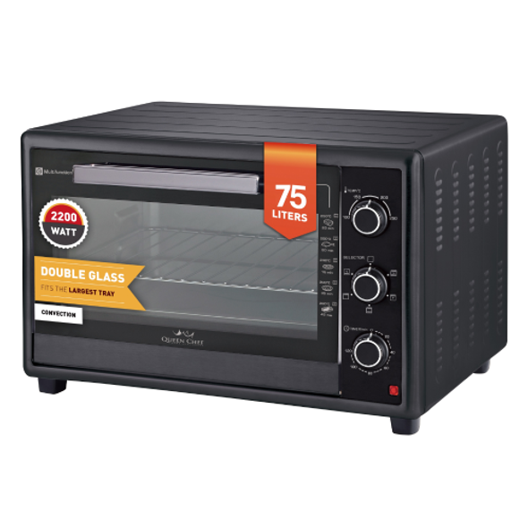 Queen Chef 75L Large Convection Electric Oven Double Glass 2200W – Black | QCEO75/B