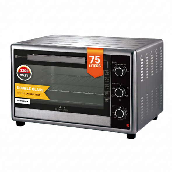 Queen Chef 75L Large Convection Electric Oven Double Glass 2200W – Silver | QCEO75/S