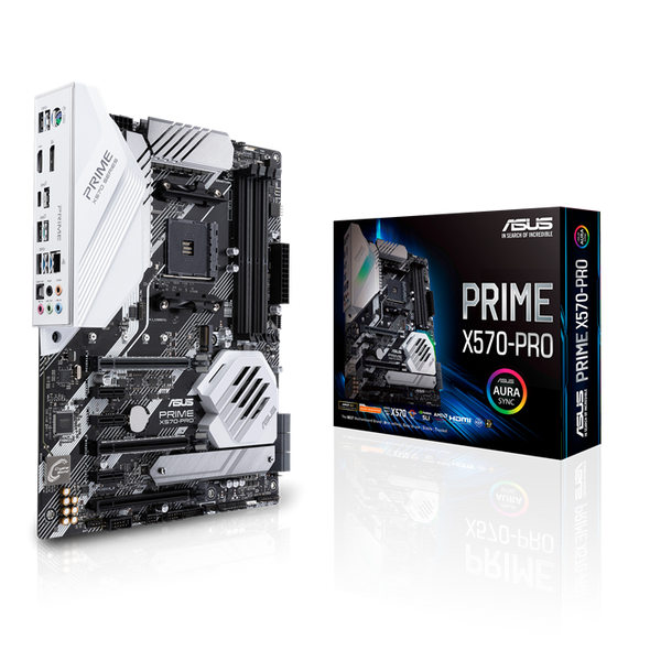 ASUS PRIME X570-PRO AMD AM4 ATX motherboard with PCIe 4.0, 14 DrMOS power stages, DDR4 4400MHz, dual M.2, HDMI, SATA 6Gb/s, USB 3.2 Gen 2 front-panel connector and Aura Sync RGB lighting | X570-PRO