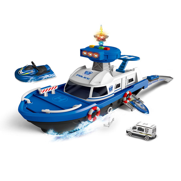 Police Alloy Boat Playset with Lights & Sound - Includes Boat, Car & Jet Ski | 660-A246