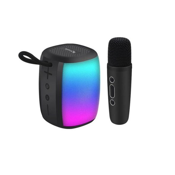 Kisonli G20 black mini Bluetooth karaoke speaker with wireless microphone and RGB LED lights