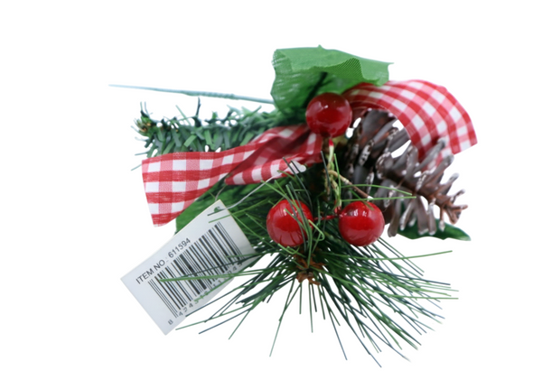 Christmas Pine & Berry Pick with Ribbon | 611594