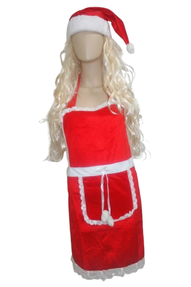 Christmas Apron & Santa Hat Set - Red Holiday Kitchen Costume Outfit | AL68081