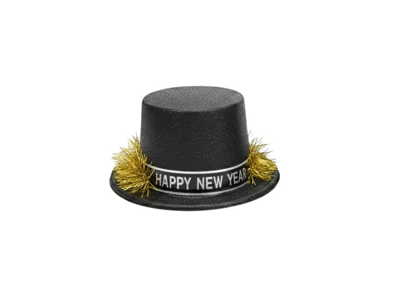 Happy New Year Glitter Top Hat - Black | AL1837