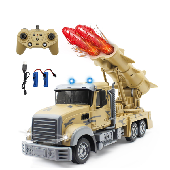 RC Military Missile Truck 1:24 with Rotating Launcher, Lights & Sound - Brown | HT111 / HT1110