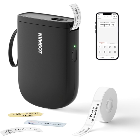 NIIMBOT D11 Portable Label Maker Machine - Bluetooth Label Printer - Black